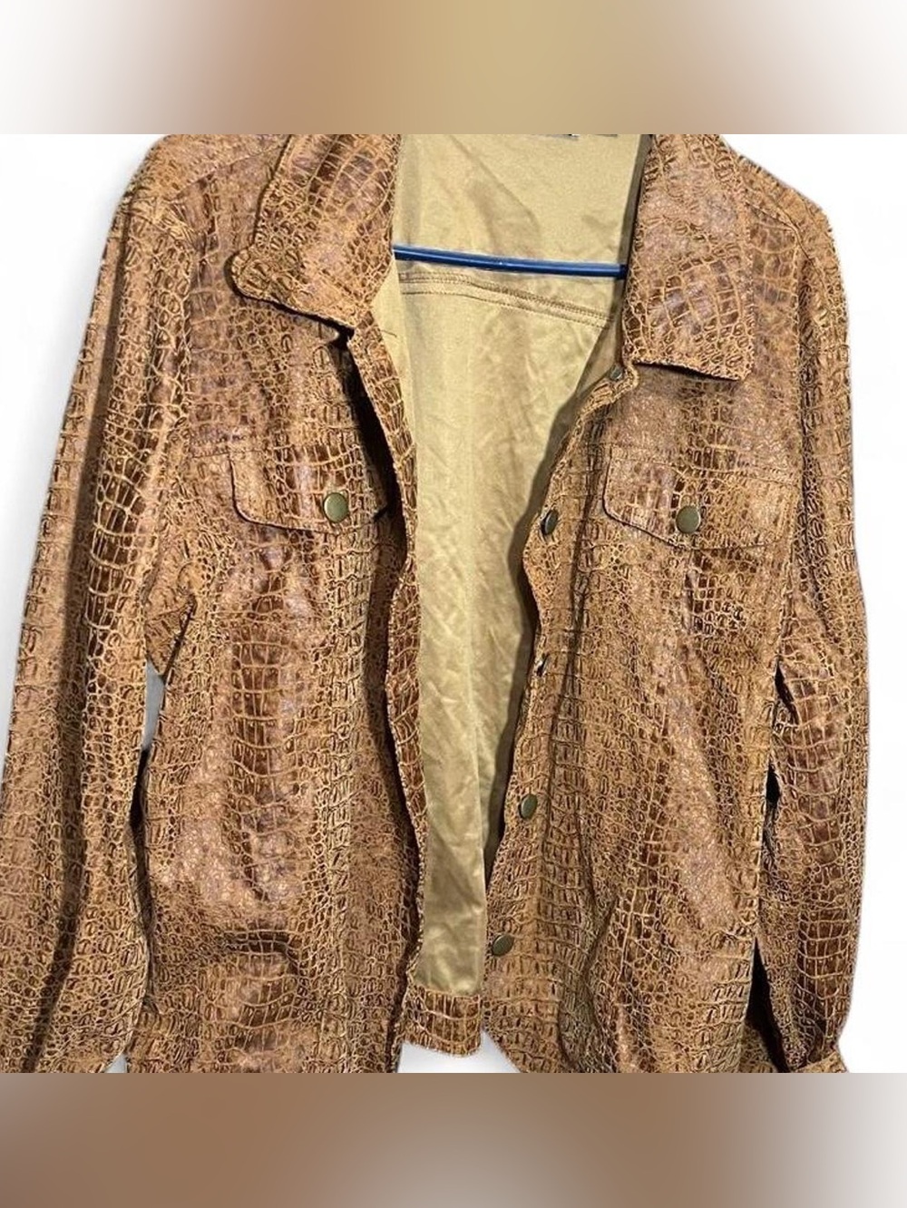 Men's Croc-Embossed Lightweight Shirt Jacket in Brown - Picture 3 of 7